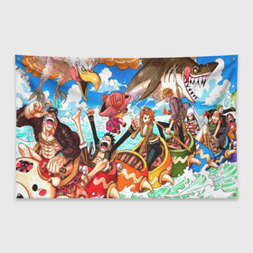 Флаг-баннер с принтом One Piece в Петрозаводске, 100% полиэстер | размер 67 х 109 см, плотность ткани — 95 г/м2; по краям флага есть четыре люверса для крепления | anime | asian | asiatic | big | cat | crow | giant | hat | huge | japonese | karasu | kyojin | manga | neko | one piece | oppai | oriental | power | powerful | tophat | weapon | woma | аниме | манга | япония
