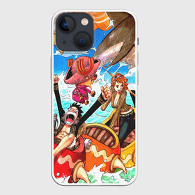 Чехол для iPhone 13 mini с принтом One Piece на воде в Петрозаводске,  |  | anime | asian | asiatic | big | cat | crow | giant | hat | huge | japonese | karasu | kyojin | manga | neko | one piece | oppai | oriental | power | powerful | tophat | weapon | woma | аниме | манга | япония