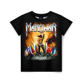 Детская футболка 3D с принтом Manowar в Петрозаводске, 100% гипоаллергенный полиэфир | прямой крой, круглый вырез горловины, длина до линии бедер, чуть спущенное плечо, ткань немного тянется | heavy metal | manowar | power metal | группы | метал | музыка | пауэр метал | рок | хеви метал