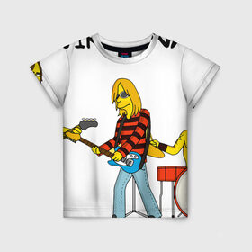Детская футболка 3D с принтом Nirvana в стиле simpsons в Петрозаводске, 100% гипоаллергенный полиэфир | прямой крой, круглый вырез горловины, длина до линии бедер, чуть спущенное плечо, ткань немного тянется | nirvana | simpsons | барабаны | басы | гитара | курт | курт кобейн | музыканты | мультик | нирвана | рок | симпсоны