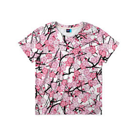 Детская футболка 3D с принтом Сакура в Петрозаводске, 100% гипоаллергенный полиэфир | прямой крой, круглый вырез горловины, длина до линии бедер, чуть спущенное плечо, ткань немного тянется | blossoms | cherry | flower | pink | sakura | spring | white | абстракция | белые | весна | ветки | вишня | графика | иллюстрация | картинка | лепестки | мода | молодежная | орнамент | природа | рисунок | розовые | сакура