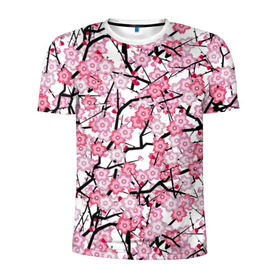 Мужская футболка 3D спортивная с принтом Сакура в Петрозаводске, 100% полиэстер с улучшенными характеристиками | приталенный силуэт, круглая горловина, широкие плечи, сужается к линии бедра | Тематика изображения на принте: blossoms | cherry | flower | pink | sakura | spring | white | абстракция | белые | весна | ветки | вишня | графика | иллюстрация | картинка | лепестки | мода | молодежная | орнамент | природа | рисунок | розовые | сакура