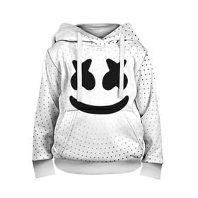 Детская толстовка 3D с принтом MARSHMELLO в Петрозаводске, 100% полиэстер | двухслойный капюшон со шнурком для регулировки, мягкие манжеты на рукавах и по низу толстовки, спереди карман-кенгуру с мягким внутренним слоем | Тематика изображения на принте: marsh | marshmallow | marshmello | marshmelo | mello | music | smile | диджей | лого | маршмеллов | маршмеллоу | маршмеллу | маршмело | маршмелов | маршмелоу | музыка | музыкант | рожица | трэп | улыбка | хаус