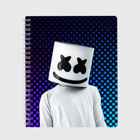 Тетрадь с принтом MARSHMELLO в Петрозаводске, 100% бумага | 48 листов, плотность листов — 60 г/м2, плотность картонной обложки — 250 г/м2. Листы скреплены сбоку удобной пружинной спиралью. Уголки страниц и обложки скругленные. Цвет линий — светло-серый
 | marsh | marshmallow | marshmello | marshmelo | mello | music | smile | диджей | лого | маршмеллов | маршмеллоу | маршмеллу | маршмело | маршмелов | маршмелоу | музыка | музыкант | рожица | трэп | улыбка | хаус