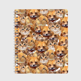Тетрадь с принтом Котята и лисята в Петрозаводске, 100% бумага | 48 листов, плотность листов — 60 г/м2, плотность картонной обложки — 250 г/м2. Листы скреплены сбоку удобной пружинной спиралью. Уголки страниц и обложки скругленные. Цвет линий — светло-серый
 | Тематика изображения на принте: cats | foxes | kittens | pu | весёлые | взгляд | геометрический | геометрия | голова | графика | дикая | добрые | домашние | животные | иллюстрация | картинка | коллаж | коты | котята | лисы | лисята | мода