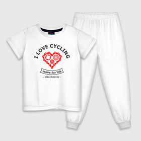 Детская пижама хлопок с принтом I LOVE CYCLING в Петрозаводске, 100% хлопок |  брюки и футболка прямого кроя, без карманов, на брюках мягкая резинка на поясе и по низу штанин
 | forever | move | ride | байк | велик | велосипед | велоспорт | движение | звёздочка | любовь | сердце | цепь | шестерня