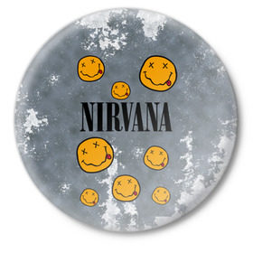 Значок с принтом NIRVANA в Петрозаводске,  металл | круглая форма, металлическая застежка в виде булавки | nirvana | альтернативный рок | гранж | группа | курт кобейн | логотип нирвана | музыка | нирвана | песни | рок