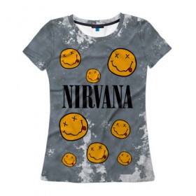 Женская футболка 3D с принтом NIRVANA в Петрозаводске, 100% полиэфир ( синтетическое хлопкоподобное полотно) | прямой крой, круглый вырез горловины, длина до линии бедер | nirvana | альтернативный рок | гранж | группа | курт кобейн | логотип нирвана | музыка | нирвана | песни | рок