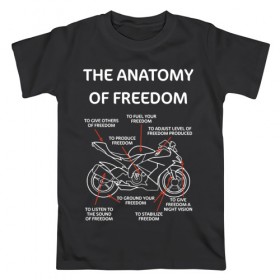 Мужская футболка хлопок с принтом The anatomy of freedom в Петрозаводске, 100% хлопок | прямой крой, круглый вырез горловины, длина до линии бедер, слегка спущенное плечо. | анатомия | байкер | колёса | мотоцикл | свобода | скорость | схема