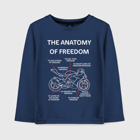 Детский лонгслив хлопок с принтом The anatomy of freedom в Петрозаводске, 100% хлопок | круглый вырез горловины, полуприлегающий силуэт, длина до линии бедер | анатомия | байкер | колёса | мотоцикл | свобода | скорость | схема