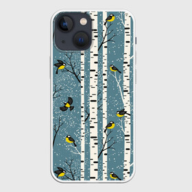 Чехол для iPhone 13 mini с принтом Синички на берёзах в Петрозаводске,  |  | bir | birds | branches | fly | sit | tits | акварель | берёзы | ветки | графика | зима | идёт | иллюстрация | картинка | кузнечик | летят | мода | молодежная | мороз | новый год | птицы | рисунок | рождество | сидят | синий