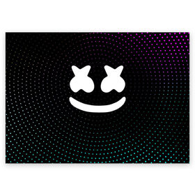 Поздравительная открытка с принтом MARSHMELLO Black в Петрозаводске, 100% бумага | плотность бумаги 280 г/м2, матовая, на обратной стороне линовка и место для марки
 | black | marsh | marshmallow | marshmello | marshmelo | mello | music | smile | диджей | лого | маршмеллов | маршмеллоу | маршмеллу | маршмело | маршмелов | маршмелоу | музыка | музыкант | трэп | улыбка | хаус