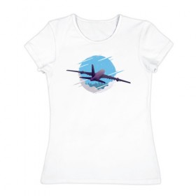 Женская футболка хлопок с принтом Самолет в Петрозаводске, 100% хлопок | прямой крой, круглый вырез горловины, длина до линии бедер, слегка спущенное плечо | pilot | plane | пилот | самолет | стюардесса