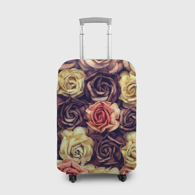 Чехол для чемодана 3D с принтом Шоколадные розы в Петрозаводске, 86% полиэфир, 14% спандекс | двустороннее нанесение принта, прорези для ручек и колес | бабушке | девочке | девушке | дочке | желтые цветы | женщине | маме | подруге | природа | розовые цветы | розы | сестре | теще | тюльпаны | цветы