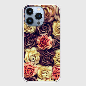 Чехол для iPhone 13 Pro с принтом Шоколадные розы в Петрозаводске,  |  | бабушке | девочке | девушке | дочке | желтые цветы | женщине | маме | подруге | природа | розовые цветы | розы | сестре | теще | тюльпаны | цветы