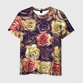 Мужская футболка 3D с принтом Шоколадные розы в Петрозаводске, 100% полиэфир | прямой крой, круглый вырез горловины, длина до линии бедер | бабушке | девочке | девушке | дочке | желтые цветы | женщине | маме | подруге | природа | розовые цветы | розы | сестре | теще | тюльпаны | цветы