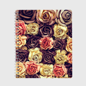 Тетрадь с принтом Шоколадные розы в Петрозаводске, 100% бумага | 48 листов, плотность листов — 60 г/м2, плотность картонной обложки — 250 г/м2. Листы скреплены сбоку удобной пружинной спиралью. Уголки страниц и обложки скругленные. Цвет линий — светло-серый
 | бабушке | девочке | девушке | дочке | желтые цветы | женщине | маме | подруге | природа | розовые цветы | розы | сестре | теще | тюльпаны | цветы