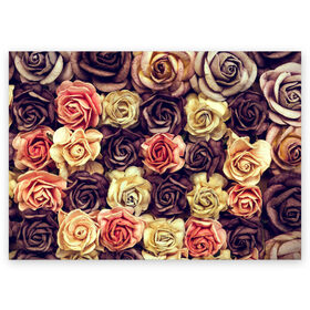 Поздравительная открытка с принтом Шоколадные розы в Петрозаводске, 100% бумага | плотность бумаги 280 г/м2, матовая, на обратной стороне линовка и место для марки
 | бабушке | девочке | девушке | дочке | желтые цветы | женщине | маме | подруге | природа | розовые цветы | розы | сестре | теще | тюльпаны | цветы