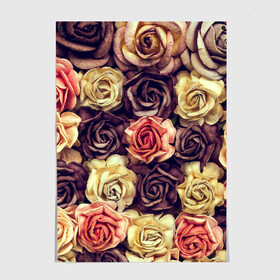 Постер с принтом Шоколадные розы в Петрозаводске, 100% бумага
 | бумага, плотность 150 мг. Матовая, но за счет высокого коэффициента гладкости имеет небольшой блеск и дает на свету блики, но в отличии от глянцевой бумаги не покрыта лаком | бабушке | девочке | девушке | дочке | желтые цветы | женщине | маме | подруге | природа | розовые цветы | розы | сестре | теще | тюльпаны | цветы