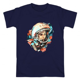 Мужская футболка хлопок с принтом Гагарин в Петрозаводске, 100% хлопок | прямой крой, круглый вырез горловины, длина до линии бедер, слегка спущенное плечо. | Тематика изображения на принте: 12 апреля | астронавт | вселенная | день космонавтики | звезды | космонавт | космос | луна | планета | поехали | полет | ссср | юрий