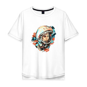 Мужская футболка хлопок Oversize с принтом Гагарин в Петрозаводске, 100% хлопок | свободный крой, круглый ворот, “спинка” длиннее передней части | 12 апреля | астронавт | вселенная | день космонавтики | звезды | космонавт | космос | луна | планета | поехали | полет | ссср | юрий