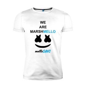 Мужская футболка премиум с принтом Marshmello (MELLOGANG) в Петрозаводске, 92% хлопок, 8% лайкра | приталенный силуэт, круглый вырез ворота, длина до линии бедра, короткий рукав | Тематика изображения на принте: christopher comstock | dj | marshmello | mellogang | music | диджей | клубная музыка | клубняк | крис комсток | логотип | маршмеллоу | музыка