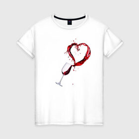 Женская футболка хлопок с принтом Винишко в сердце у меня в Петрозаводске, 100% хлопок | прямой крой, круглый вырез горловины, длина до линии бедер, слегка спущенное плечо | Тематика изображения на принте: love | wine | бокал | вино | винцо | любовь | сердце | фужер