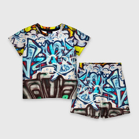 Детский костюм с шортами 3D с принтом Graffiti в Петрозаводске,  |  | Тематика изображения на принте: grafity | paint | street art | urban | город | граффити | искусство | кирпичи | краски | рисунки | стена | улицы | уличное искусство