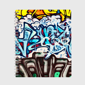 Тетрадь с принтом Graffiti в Петрозаводске, 100% бумага | 48 листов, плотность листов — 60 г/м2, плотность картонной обложки — 250 г/м2. Листы скреплены сбоку удобной пружинной спиралью. Уголки страниц и обложки скругленные. Цвет линий — светло-серый
 | grafity | paint | street art | urban | город | граффити | искусство | кирпичи | краски | рисунки | стена | улицы | уличное искусство
