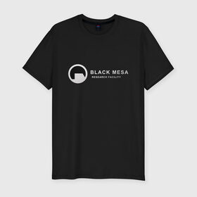 Мужская футболка премиум с принтом Black mesa logo в Петрозаводске, 92% хлопок, 8% лайкра | приталенный силуэт, круглый вырез ворота, длина до линии бедра, короткий рукав | black mesa | black mesa logo | research facility