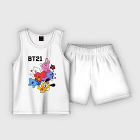 Детская пижама с шортами хлопок с принтом BT21 Mascots в Петрозаводске,  |  | bangtan boys | bt21mascots | bts | chimmy | cooky | koya | mang | rj | shooky | tata | van