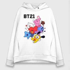 Женское худи Oversize хлопок с принтом BT21 Mascots в Петрозаводске, френч-терри — 70% хлопок, 30% полиэстер. Мягкий теплый начес внутри —100% хлопок | боковые карманы, эластичные манжеты и нижняя кромка, капюшон на магнитной кнопке | Тематика изображения на принте: bangtan boys | bt21mascots | bts | chimmy | cooky | koya | mang | rj | shooky | tata | van