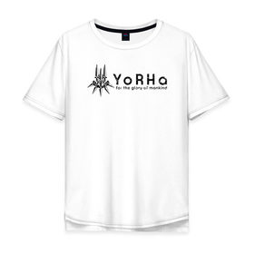 Мужская футболка хлопок Oversize с принтом YoRHa Logo в Петрозаводске, 100% хлопок | свободный крой, круглый ворот, “спинка” длиннее передней части | Тематика изображения на принте: nier automata | nier automata logo | yorha