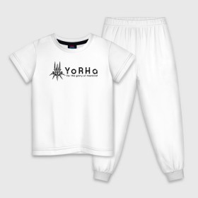 Детская пижама хлопок с принтом YoRHa Logo в Петрозаводске, 100% хлопок |  брюки и футболка прямого кроя, без карманов, на брюках мягкая резинка на поясе и по низу штанин
 | Тематика изображения на принте: nier automata | nier automata logo | yorha