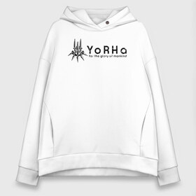 Женское худи Oversize хлопок с принтом YoRHa Logo в Петрозаводске, френч-терри — 70% хлопок, 30% полиэстер. Мягкий теплый начес внутри —100% хлопок | боковые карманы, эластичные манжеты и нижняя кромка, капюшон на магнитной кнопке | nier automata | nier automata logo | yorha