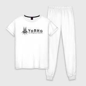 Женская пижама хлопок с принтом YoRHa Logo в Петрозаводске, 100% хлопок | брюки и футболка прямого кроя, без карманов, на брюках мягкая резинка на поясе и по низу штанин | nier automata | nier automata logo | yorha