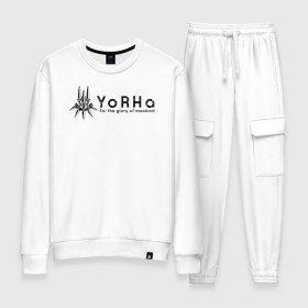 Женский костюм хлопок с принтом YoRHa Logo в Петрозаводске, 100% хлопок | на свитшоте круглая горловина, мягкая резинка по низу. Брюки заужены к низу, на них два вида карманов: два 