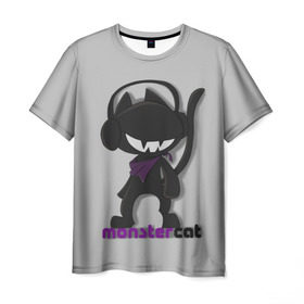 Мужская футболка 3D с принтом Monstercat в Петрозаводске, 100% полиэфир | прямой крой, круглый вырез горловины, длина до линии бедер | monstercat | клуб | клубная музыка | кот | котенок | кошка | лейбл | монстар | монстар кет | монстер | музыка | танцевальная музыка | электронная | электронная музыка