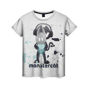 Женская футболка 3D с принтом Monstercat в Петрозаводске, 100% полиэфир ( синтетическое хлопкоподобное полотно) | прямой крой, круглый вырез горловины, длина до линии бедер | monstercat | клуб | клубная музыка | кот | котенок | кошка | лейбл | монстар | монстар кет | монстер | музыка | танцевальная музыка | электронная | электронная музыка