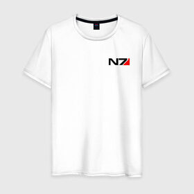 Мужская футболка хлопок с принтом MASS EFFECT N7 в Петрозаводске, 100% хлопок | прямой крой, круглый вырез горловины, длина до линии бедер, слегка спущенное плечо. | 