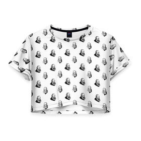 Женская футболка 3D укороченная с принтом Достоевский в Петрозаводске, 100% полиэстер | круглая горловина, длина футболки до линии талии, рукава с отворотами | 