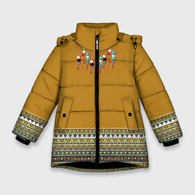 Зимняя куртка для девочек 3D с принтом индейское национальное платье в Петрозаводске, ткань верха — 100% полиэстер; подклад — 100% полиэстер, утеплитель — 100% полиэстер. | длина ниже бедра, удлиненная спинка, воротник стойка и отстегивающийся капюшон. Есть боковые карманы с листочкой на кнопках, утяжки по низу изделия и внутренний карман на молнии. 

Предусмотрены светоотражающий принт на спинке, радужный светоотражающий элемент на пуллере молнии и на резинке для утяжки. | Тематика изображения на принте: ethno | indians | native american | ttibal | америка | индейцы | трибал | узор. орнамент | этника