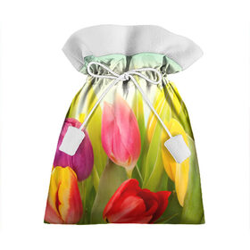 Подарочный 3D мешок с принтом Тюльпаны в Петрозаводске, 100% полиэстер | Размер: 29*39 см | бабушке | девочке | девушке | дочке | желтые цветы | женщине | маме | подруге | природа | розовые цветы | розы | сестре | теще | тюльпаны | цветы