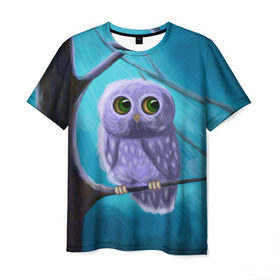 Мужская футболка 3D с принтом Совёнок в Петрозаводске, 100% полиэфир | прямой крой, круглый вырез горловины, длина до линии бедер | животное | зверюшка | лес | ребёнок | сказка | сова | совёнок | совух