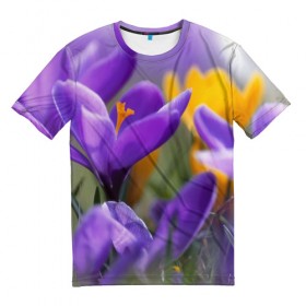 Мужская футболка 3D с принтом Фиолетовые цветы в Петрозаводске, 100% полиэфир | прямой крой, круглый вырез горловины, длина до линии бедер | бабушке | девочке | девушке | дочке | желтые цветы | женщине | маме | подруге | природа | розовые цветы | розы | сестре | теще | тюльпаны | цветы