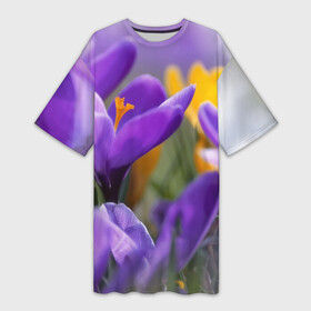 Платье-футболка 3D с принтом Фиолетовые цветы в Петрозаводске,  |  | бабушке | девочке | девушке | дочке | желтые цветы | женщине | маме | подруге | природа | розовые цветы | розы | сестре | теще | тюльпаны | цветы
