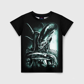 Детская футболка 3D с принтом Чужой в Петрозаводске, 100% гипоаллергенный полиэфир | прямой крой, круглый вырез горловины, длина до линии бедер, чуть спущенное плечо, ткань немного тянется | alien | aliens | xenomorph | ксеноморф | монстры | ужасы | чужие | чужой