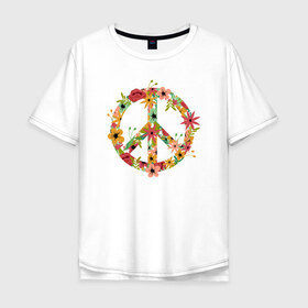 Мужская футболка хлопок Oversize с принтом Peace в Петрозаводске, 100% хлопок | свободный крой, круглый ворот, “спинка” длиннее передней части | Тематика изображения на принте: 23 | 8 | peace | вип | дизайн | дружба | любовь | мир | мода | новинка | новый год | пис | подарок | природа | стритвир | топ | тренд | цветы
