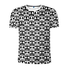 Мужская футболка 3D спортивная с принтом Marshmello Black&White в Петрозаводске, 100% полиэстер с улучшенными характеристиками | приталенный силуэт, круглая горловина, широкие плечи, сужается к линии бедра | Тематика изображения на принте: black and white | christopher comstock | dj | marshmello | music | диджей | клубная музыка | клубняк | крис комсток | логотип | маршмеллоу | музыка | черно белый