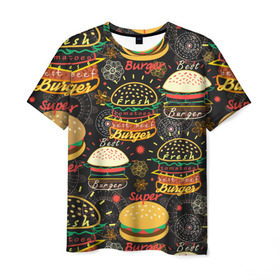 Мужская футболка 3D с принтом Гамбургеры в Петрозаводске, 100% полиэфир | прямой крой, круглый вырез горловины, длина до линии бедер | hamburgers | sandwic | булочка | бутерброды | быстрая | гамбургер | гамбургеры | геометрический | графика | еда | зелень | иллюстрация | картинка | кунжут | мода | мясо | надпись | орнамент | рисунок | свежий